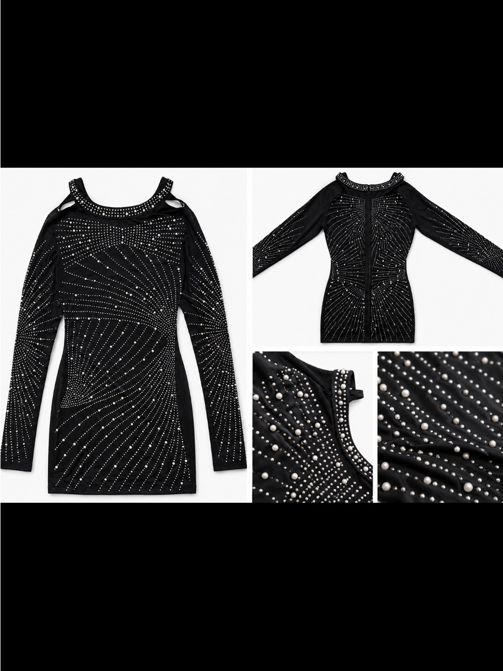 Black Embellished Long-Sleeve Bodycon Dress